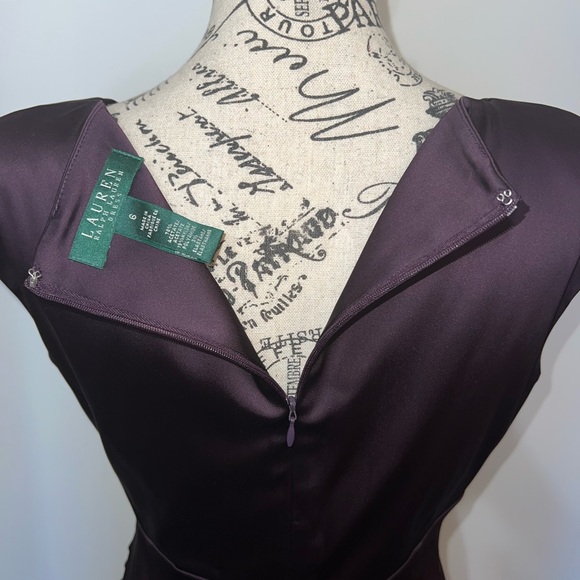 Ralph Lauren Deep Purple Satin Cocktail Dress/Ruched Waist/Size 6 - Picture 12 of 14